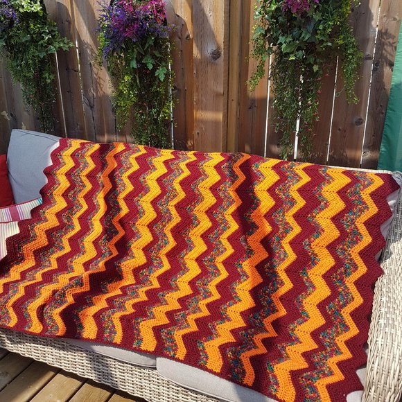 Handmade Other - Vintage Handmade Crochet Afghan Blanket Throw Lap Blanket Chevron Retro Zigzag